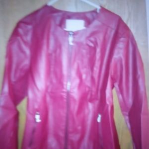 Woman within red burgundy leather jacket 20w new